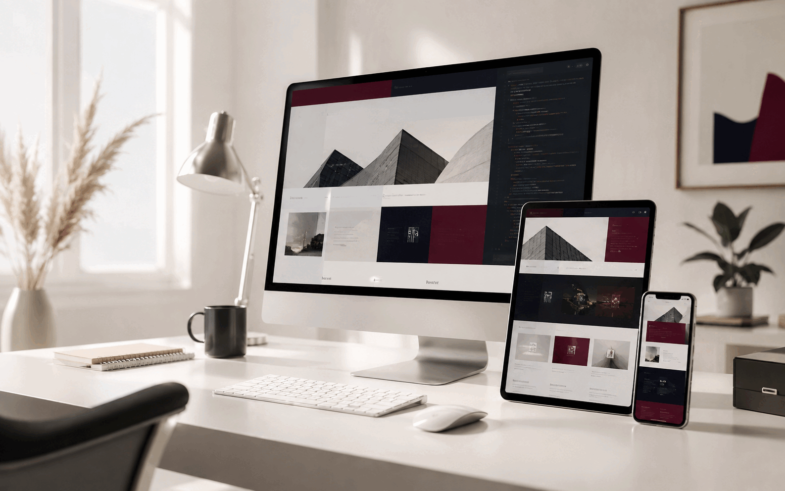 Responsive web tasarımın masaüstü tablet ve telefon görünümü
